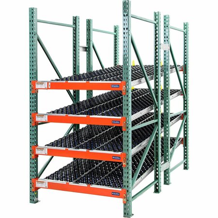 GLOBAL INDUSTRIAL Carton Flow Rack, 4 Levels, SpanTrack Wheel Bed, 48inW x 96inD x 96inH 272164